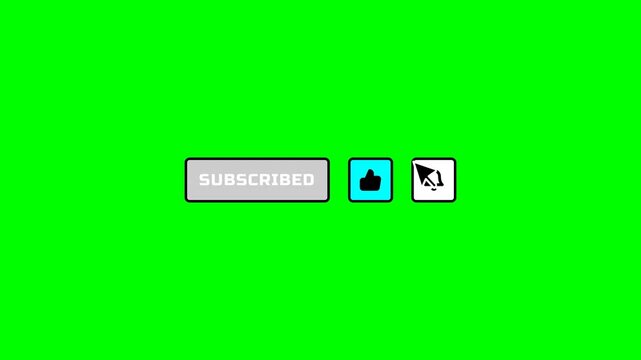 Massive 3x scaled neo-brutalist style YouTube subscribe animation on a green screen. Features thick solid borders, bold contrasting colors, snappy elastic motion, and precise cursor arcs.