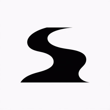Black river silhouette icon representing a winding water stream or flowing path graphic.