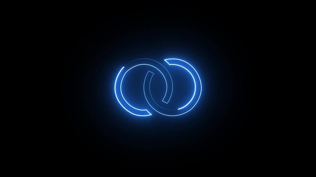 Abstract neon wedding rings symbol for romance, commitment, marriage, and love concept 4k video.