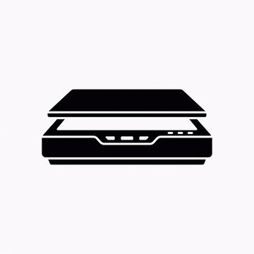 Flatbed scanner icon silhouette for office document digitization and digital imaging tasks.