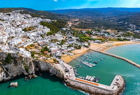 Aerial view of Peschici in the province of Foggia, Apulia, Italy