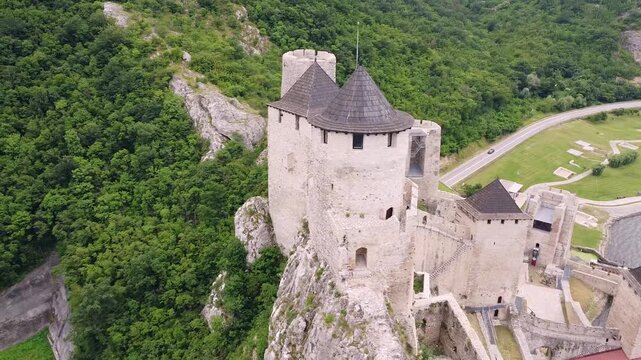 Impressive medieval Golubac Fortress, a historic stronghold on the bank of the Danube River, representing a major serbian tourist landmark