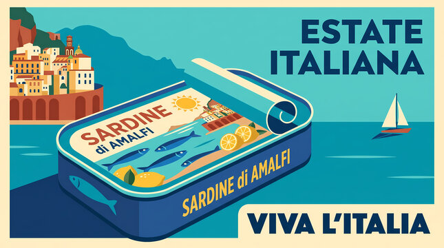 sardines summer italy amalfi canned food vector modern mediterranean sea italian fish illustration for poster banner cover icon print stamps postcards