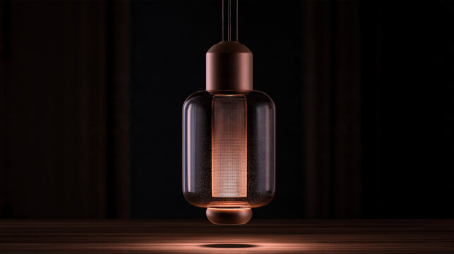 Elevator, rose gold cage suspended vertically in dark void, cuneiform texture, faint gate light, cables hanging down, minimalist sacred elevator visual asset