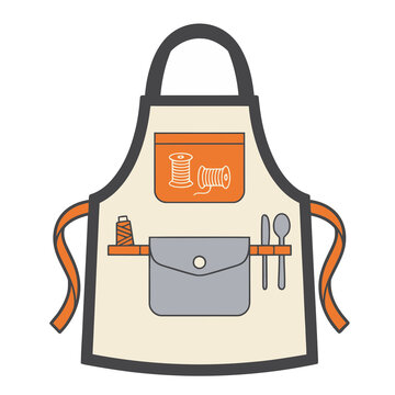 Illustration of an apron with sewing and kitchen icons