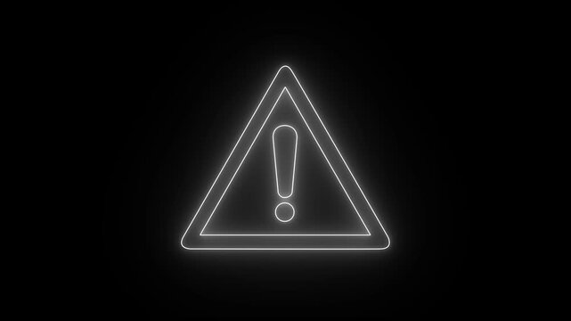 Glowing White warning sign icon for caution alert hazard or danger concept graphic design modern futuristic line art 4k video.