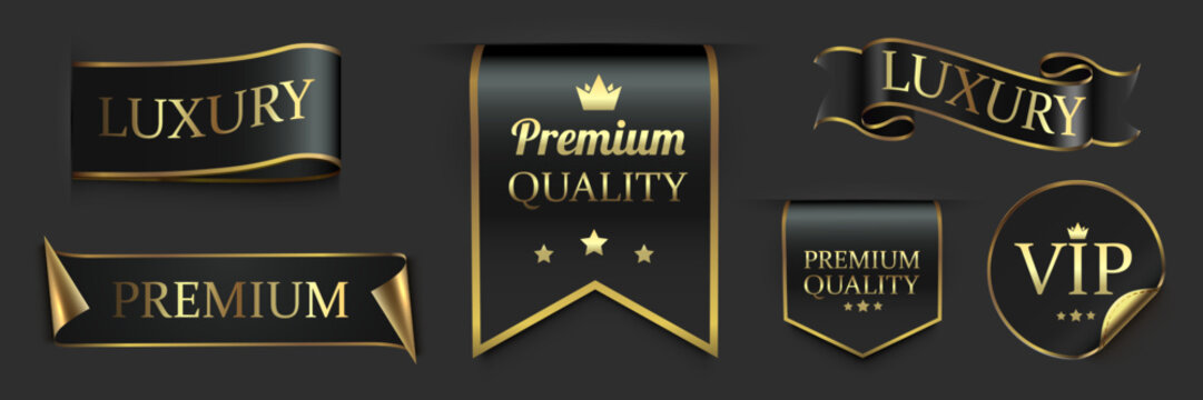 Set of premium luxury labels and gold banners for your business branding and high quality sale. Vector illustration