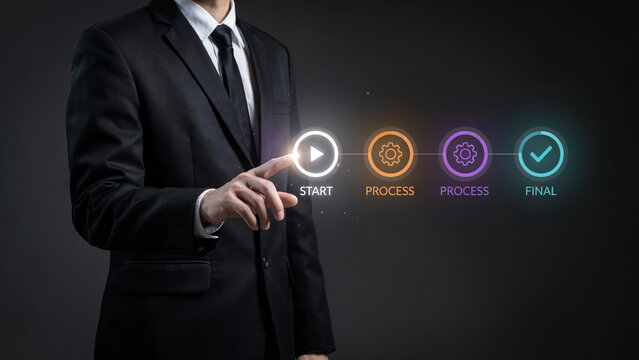 Professional initiating a multi step digital workflow on interactive