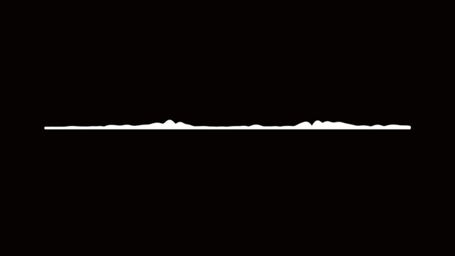 Audio wave visualization on black background, white line voice waveform motion, digital music frequency equalizer overlay, seamless pulse effect on black screen background,4k video