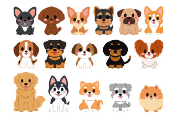 Obraz premium Cute Cartoon Dog Breed Vector Illustration Set