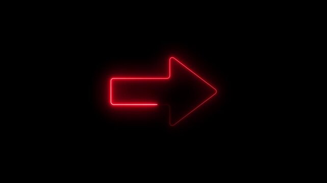 Glowing red neon arrow pointing right on a dark background abstract motion directional indicator symbol next direction forward