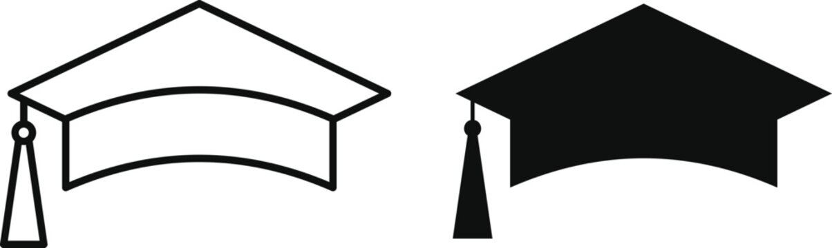 Graduation cap icon set. mortarboard education academic university college student learning symbol vector