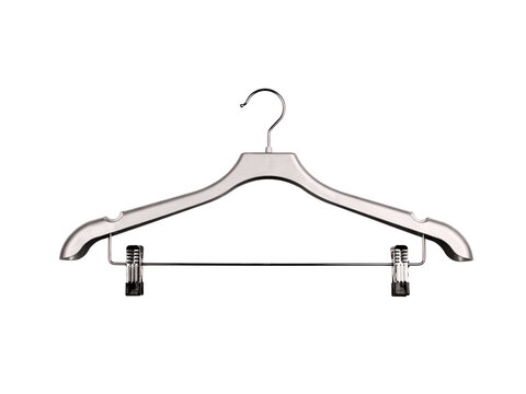 Modern metal clothing hanger with adjustable hooks and clear transparent background transparent background