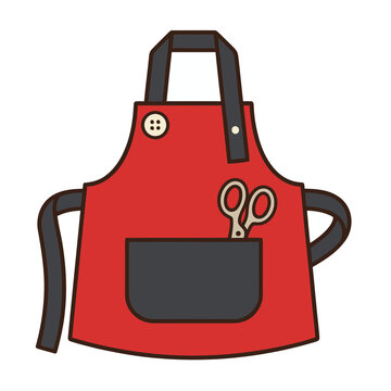 Red apron with scissors and pocket