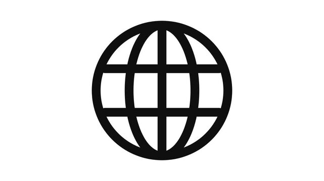 High-quality seamless loop flat vector animation of a perfectly proportioned classic globe/website icon in a 16:9 4K aspect ratio. Features meticulously calculated geometric intersections to ensure ho