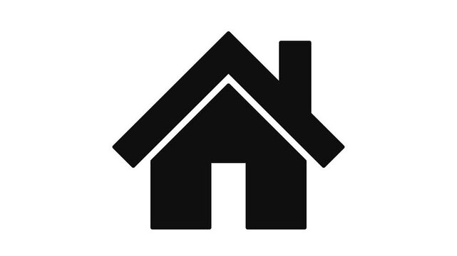 High-quality seamless loop flat vector animation of a perfectly proportioned geometric home icon in a 16:9 4K aspect ratio. Features a meticulously calibrated, wider chimney for balanced proportions.