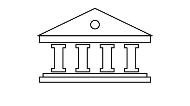 High-quality seamless loop flat vector animation of a perfectly proportioned geometric institution icon in a 16:9 4K aspect ratio. Features mathematically calibrated pillars with flawless spacing and