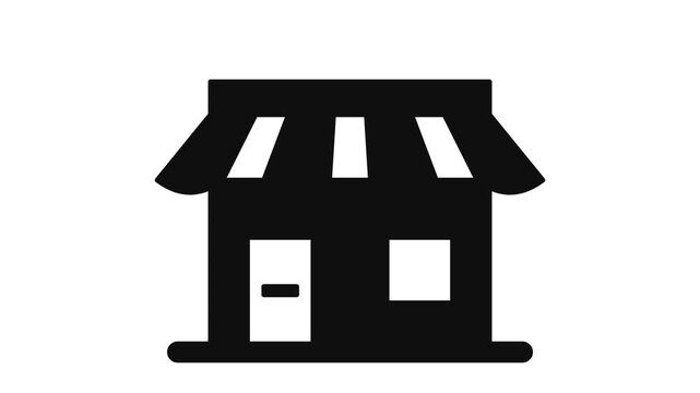High-quality seamless loop flat vector animation of a perfectly proportioned geometric storefront icon in a 16:9 4K aspect ratio. Features mathematically calibrated awning stripes and gaps for flawles