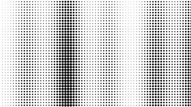 High-quality seamless loop of a full-frame generative optical art halftone matrix. Features vertical bands of scaling black dots that simulate high-speed digital data streams, scanning barcode visuals