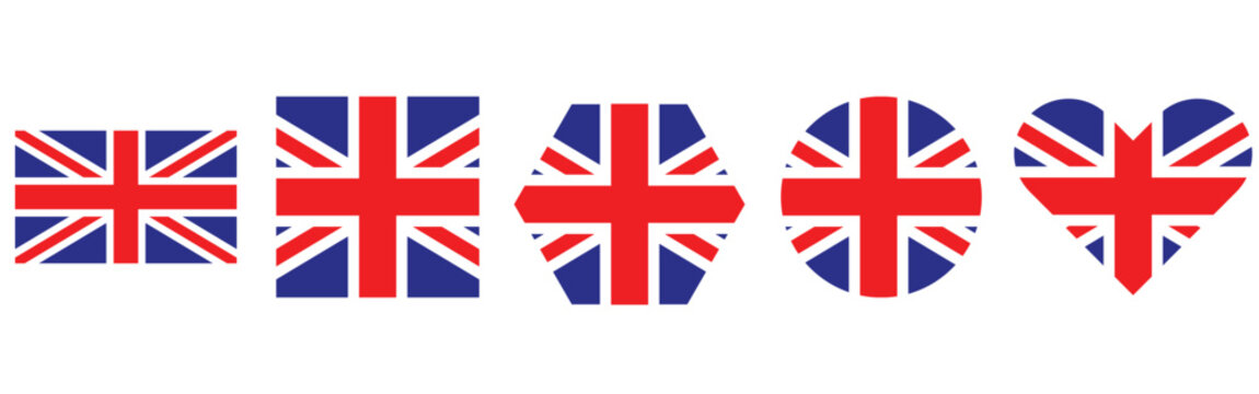 UK flag icon set, British union jack vector illustration