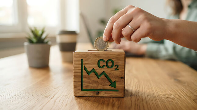 Person saving money in carbon reduction