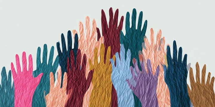 Colorful hands reaching upward in a creative display of unity and support