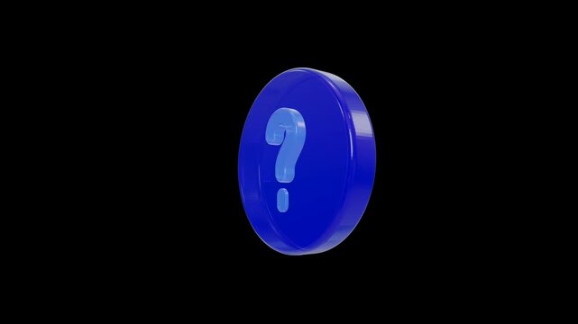 Glossy blue circular button with light blue question mark 3D icon