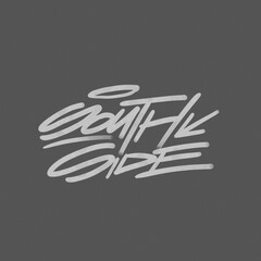 Gray south side graffiti brush style hand lettering design on charcoal background with graffiti script typography graphic urban art monochrome desi © MD PAIKAM 