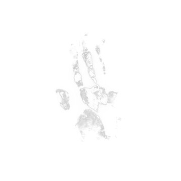Soft grey handprint texture on a plain white surface with a detailed and faint handprint impression centered on neutral white background
