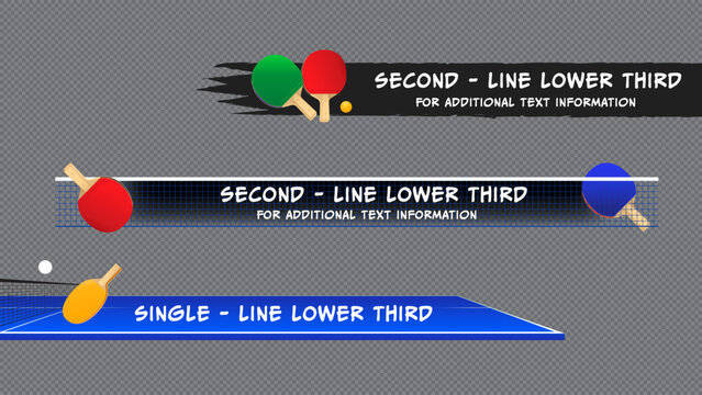 Set of lower third or sport banner design with table tennis template isolated on white background.