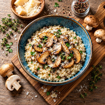 Risotto with brown champignon mushrooms 