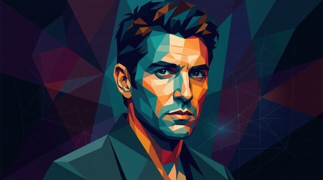 Portrait of a man in colorful geometric low poly style illustration