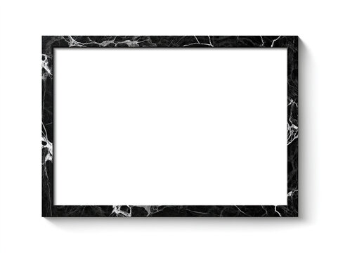 A square with rounded corners, featuring a black and white marbled design on a contrasting white background The frame is also marbled, showcasing a blend of brown, beige, and white hue - AI-Generated
