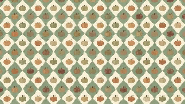 Autumn pumpkin pattern background with diamond grid design