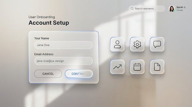 Digital user login interface with frosted glass effect