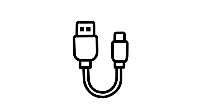 Usb cable connection vector icon outline on white background