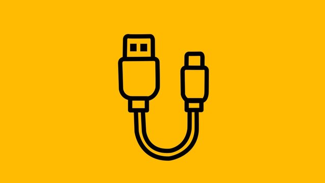 Usb cable type c data connection icon on yellow background