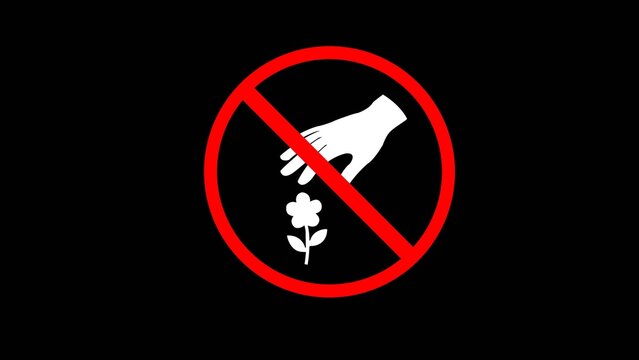 Do not pick flowers restriction sign on black background
