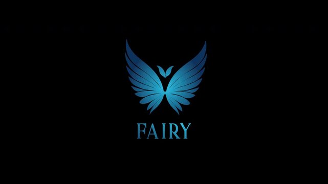 A video animation about glowing magical fairy wings flapping with graceful feather motion and sparkling fantasy light particles for brand logo reveal in clean vector style