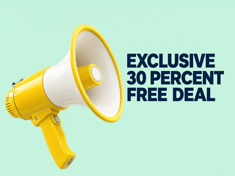 Megaphone and 30% discount banner. Minimalist design