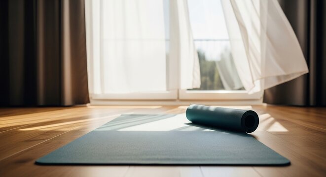 Mindful morning yoga practice in a bright sunlit home interior