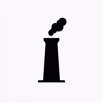 Black factory chimney silhouette with smoke icon on white background