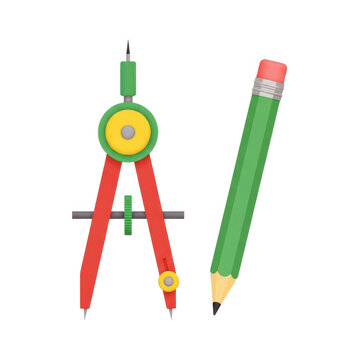 Geometry compass and pencil drawing tools isolated on white background