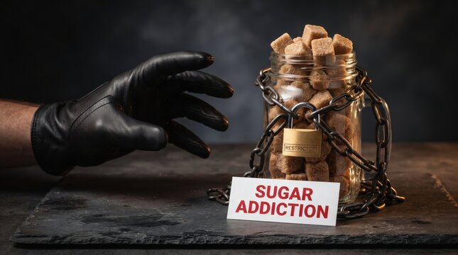 Teddy bear with wires labeled sugar addiction