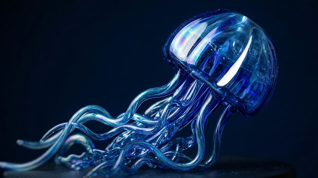 Portuguese man of war jellyfish floating in deep blue ocean water