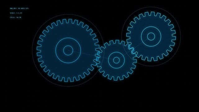 Mechanical gears schematic engineering blueprint on black background cogwheels