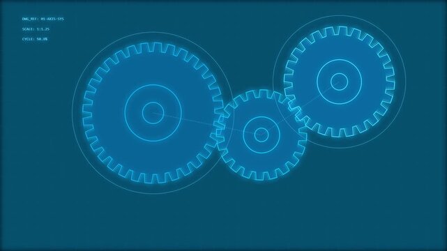 Blue mechanical gears blueprint design on dark background engineering schematic