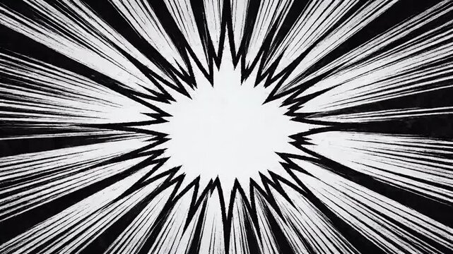 Explosive burst of black lines radiating outwards from a bright white center