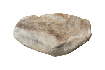 Raw beige polished mineral rock specimen with natural quartz texture and layers, isolated on a clean white background. © Montree