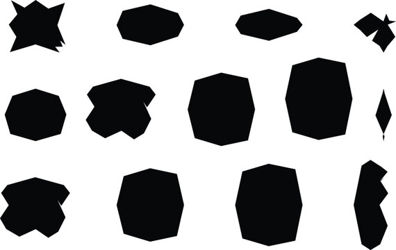 Collection of abstract black brush stroke shapes isolated on white background silhouette